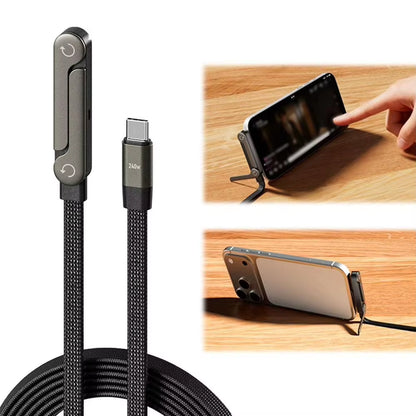 240W Stand Charging Cable 2-In-1 with Phone Holder for Gaming Videos Compatible for Iphone 15 16 17 Pro Max Huawei Xiaomi